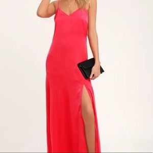 Lulus Red Satin Maxi Dress